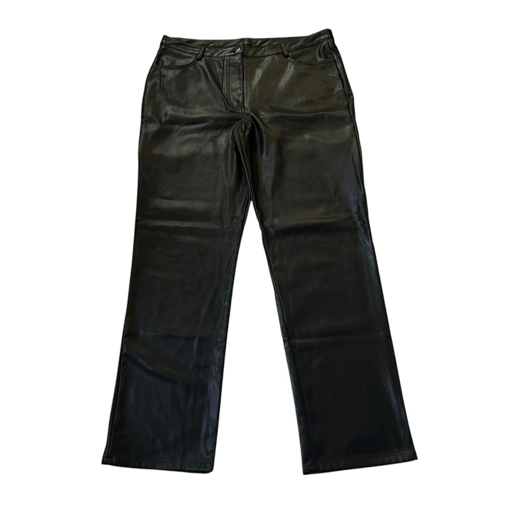 Autres Filles Womens XL Black Faux Leather Straight Leg Pants High Rise | 0239-3